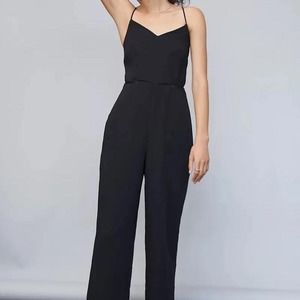 Anthropologie Maeve Magdalena Black V Neck Tuxedo Jumpsuit Size 4